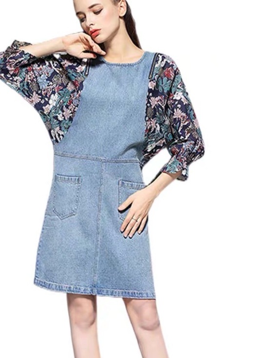 Dresses & Skirts - Denim Lagenlook Oversized Floral Sleeve Dress Cottagecore Boho Western cowgirl